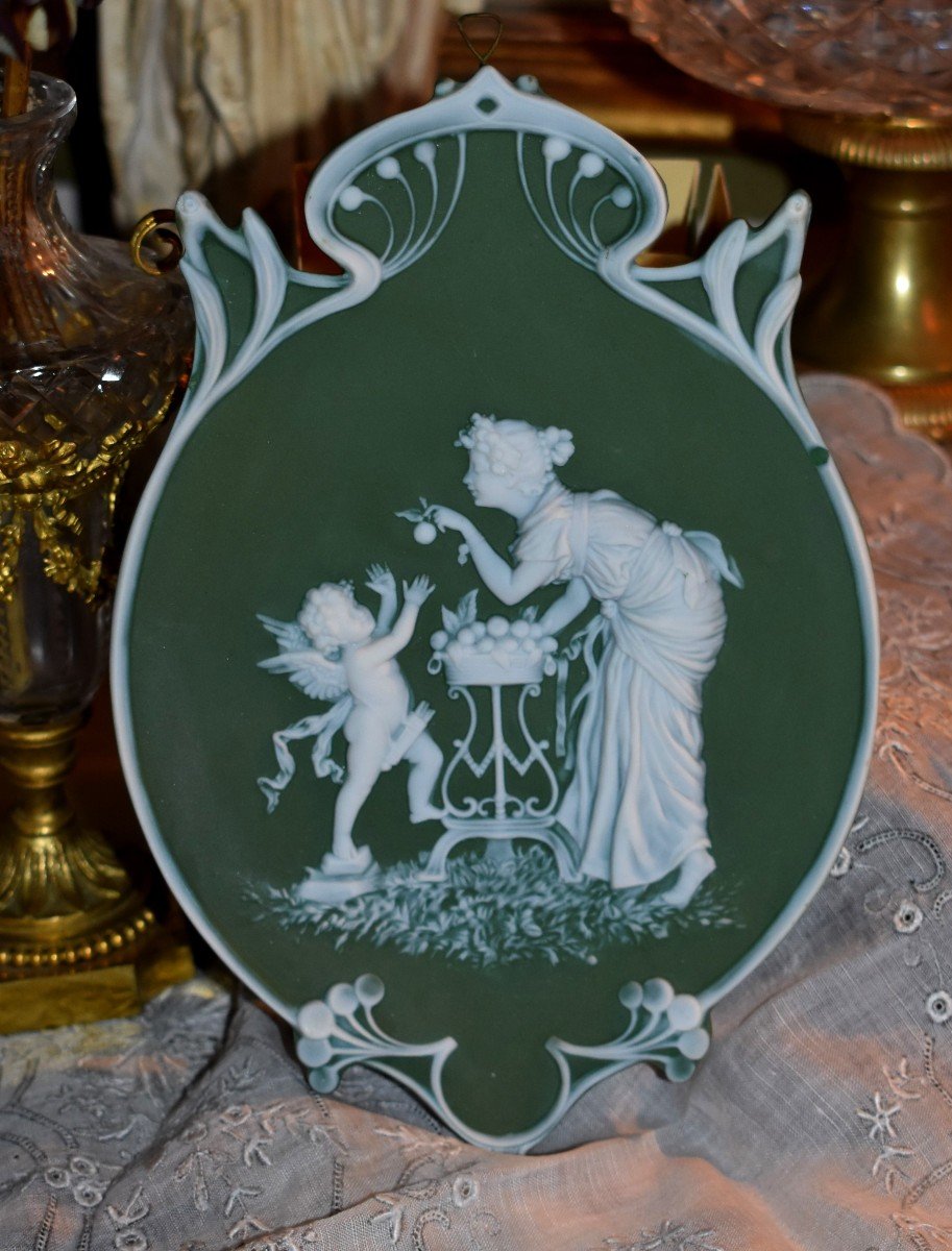 Art Nouveau Decorative Plate In The Taste Of Wedgwood, Antique Decor Scene, Circa 1900-photo-5