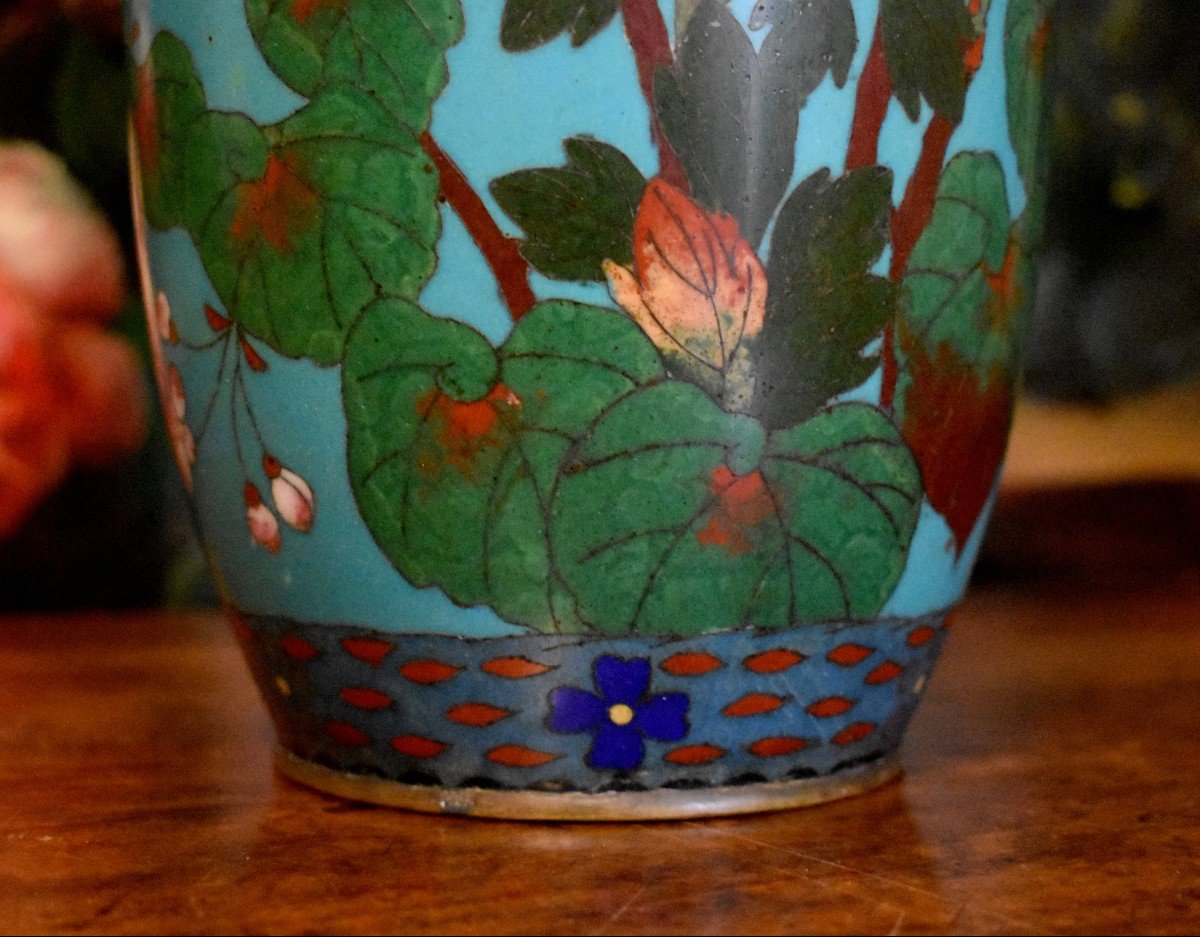 Cloisonne Vase With Bird , Butterfly And Flower Decoration, Japan, Late Nineteenth Century-photo-5