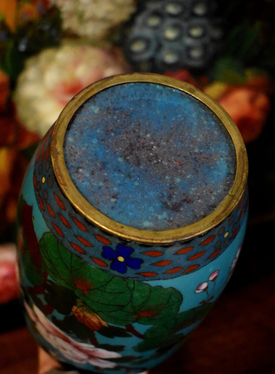 Cloisonne Vase With Bird , Butterfly And Flower Decoration, Japan, Late Nineteenth Century-photo-7