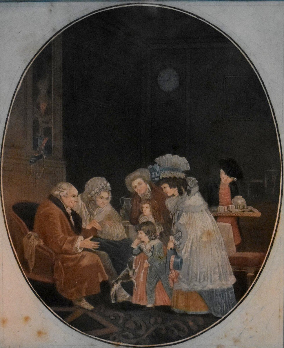 Dedicated To Mothers And Fathers Of Families, Pair Of Colorized Engravings, Late 18th Century-photo-4