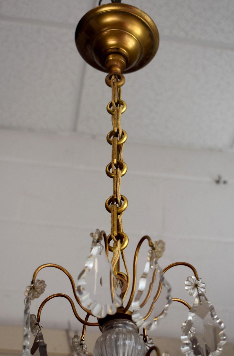 Large Chandelier With Tassels In Louis XV Style, Golden Brass And Crystal, Cage Chandelier, Nine Lights-photo-8