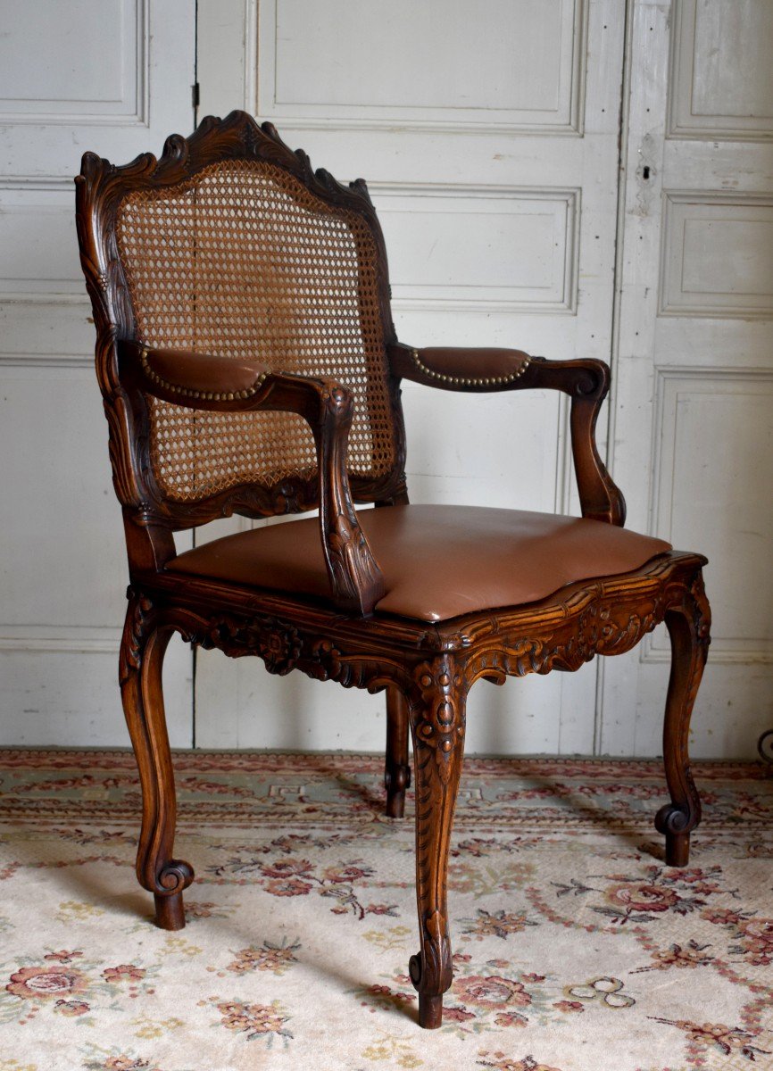 From  The Condé Museum Model, Large Cane Armchair In Louis XV Style, Office Armchair-photo-4