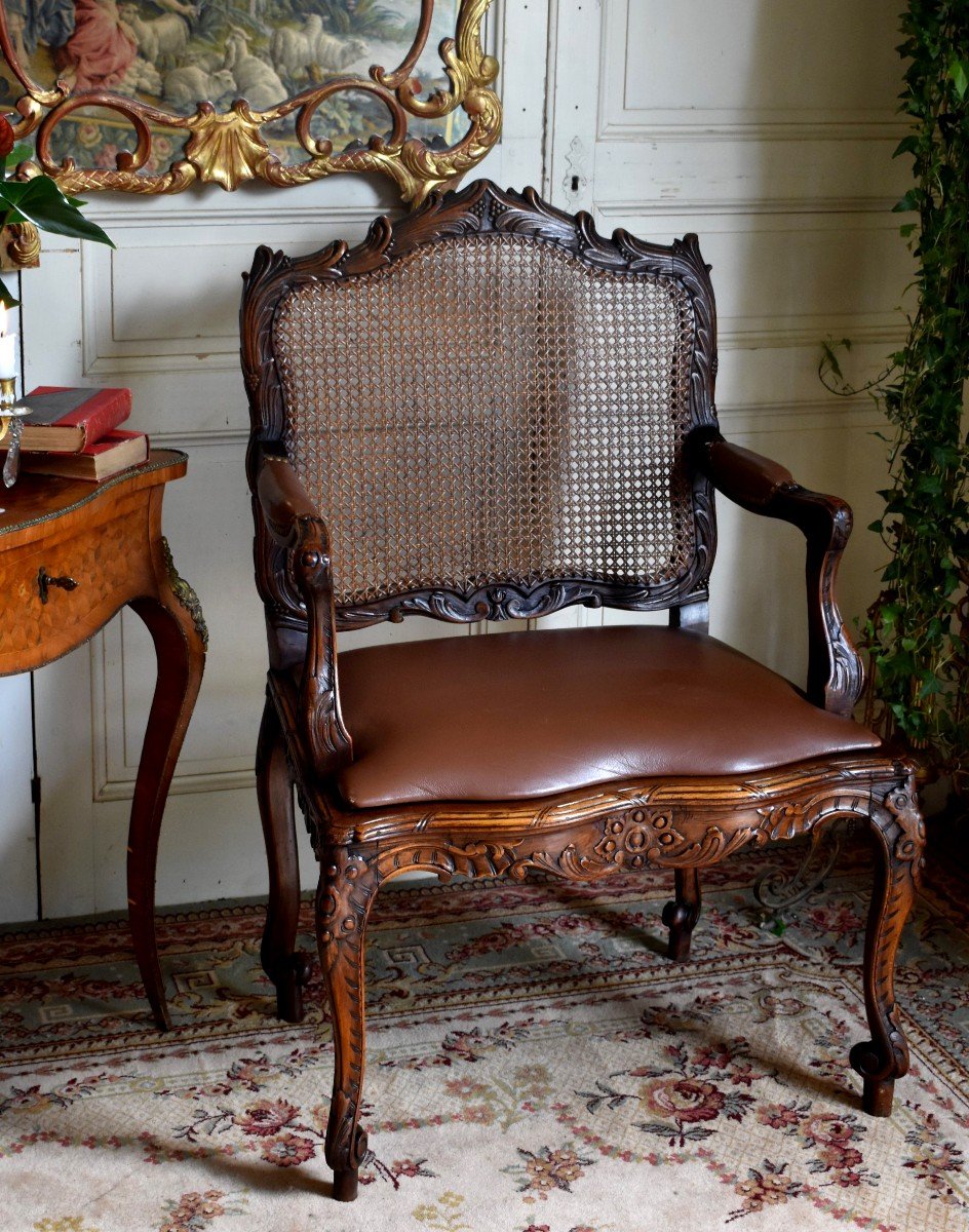 From  The Condé Museum Model, Large Cane Armchair In Louis XV Style, Office Armchair