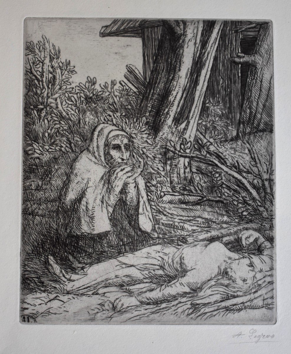 Alphonse Legros (1847-1911) "Victime des Chemineaux",  Eau Forte Signée au Crayon-photo-2
