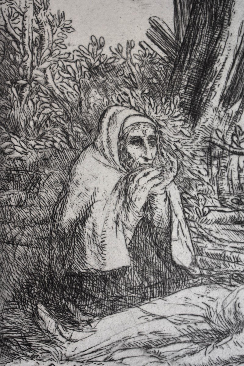 Alphonse Legros (1847-1911) "Victime des Chemineaux",  Eau Forte Signée au Crayon-photo-3