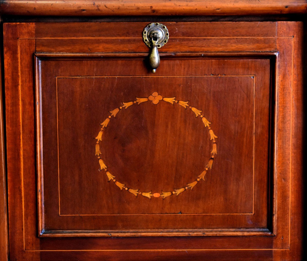 Bench Forming A Chest, English Bed End, Mahogany And Flower Marquetry, England Circa 1900-photo-2