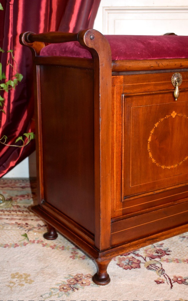 Bench Forming A Chest, English Bed End, Mahogany And Flower Marquetry, England Circa 1900-photo-6