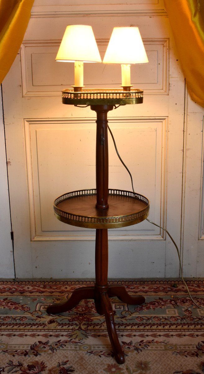 Pedestal Door - Light, Floor Lamp, Louis XVI Style Side Table, Mahogany And Brass-photo-3