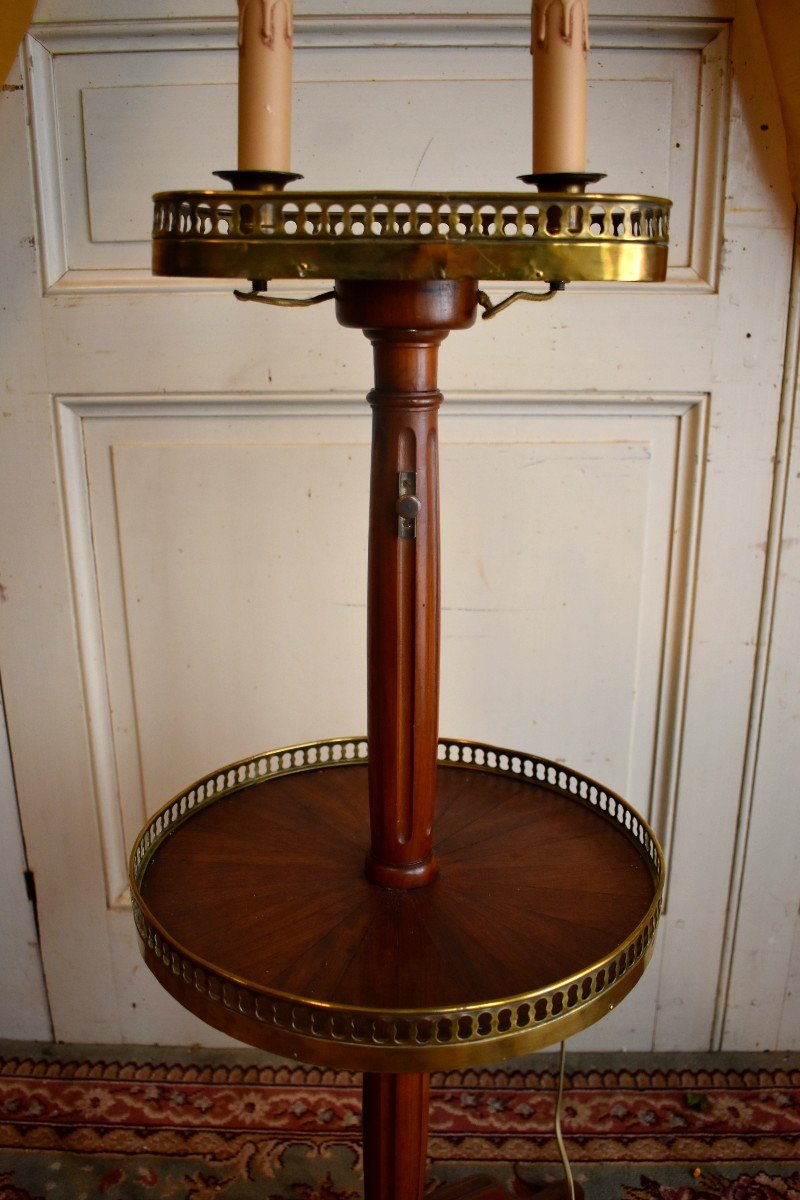 Pedestal Door - Light, Floor Lamp, Louis XVI Style Side Table, Mahogany And Brass-photo-4