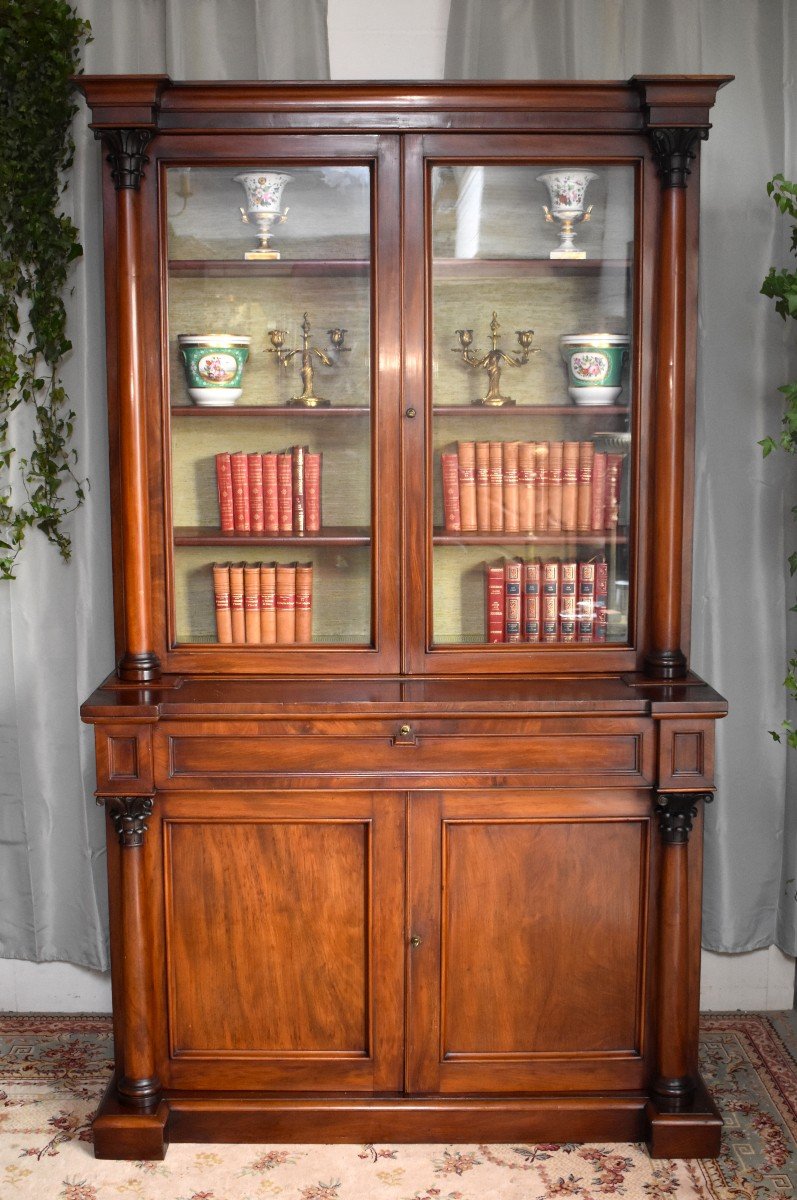 Library With Corinthian Columns, Buffet Two Glass Bodies In Mahogany, Period XIX-photo-2