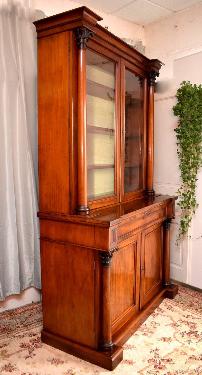 Library With Corinthian Columns, Buffet Two Glass Bodies In Mahogany, Period XIX-photo-3