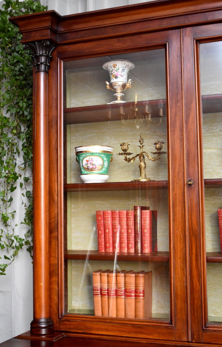 Library With Corinthian Columns, Buffet Two Glass Bodies In Mahogany, Period XIX-photo-4