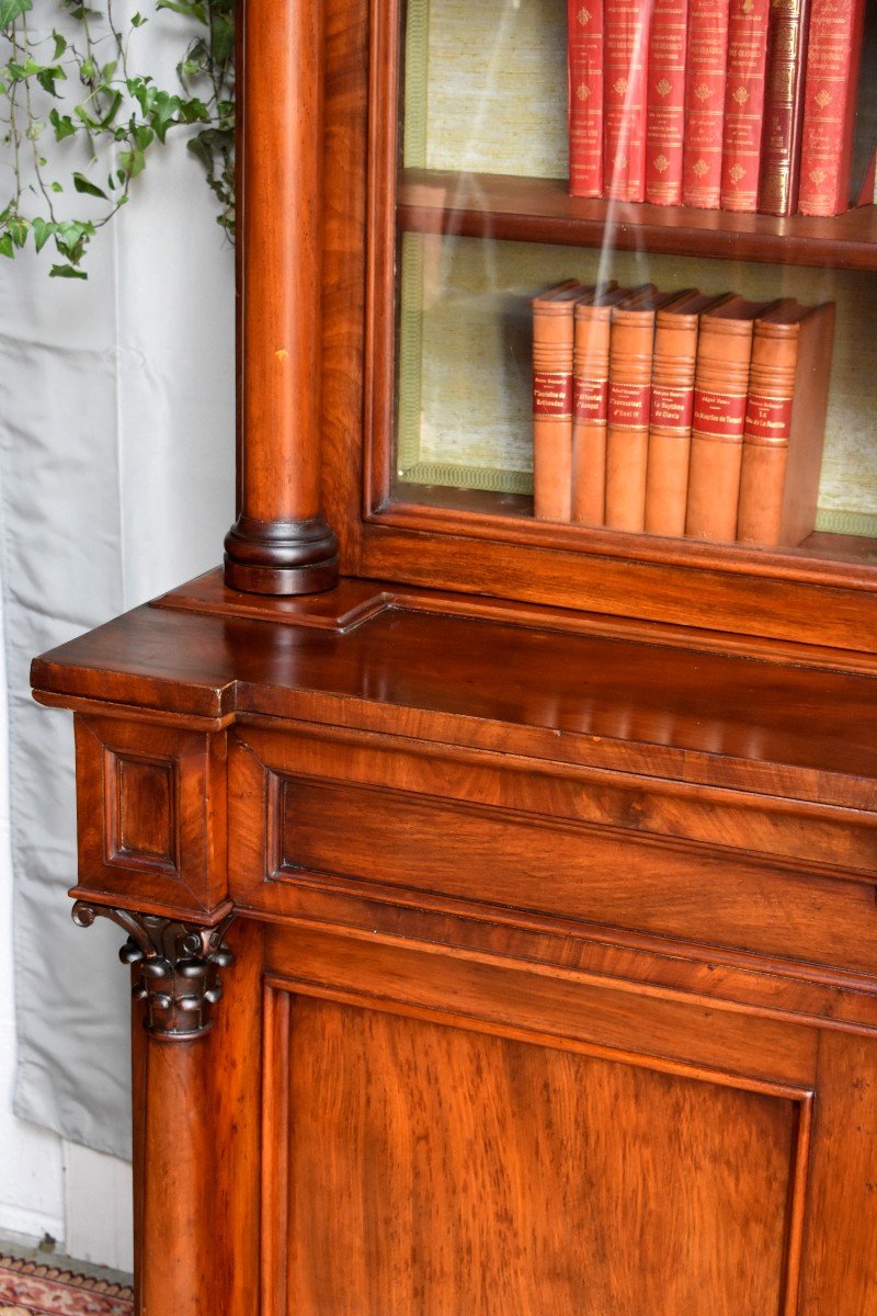 Library With Corinthian Columns, Buffet Two Glass Bodies In Mahogany, Period XIX-photo-5