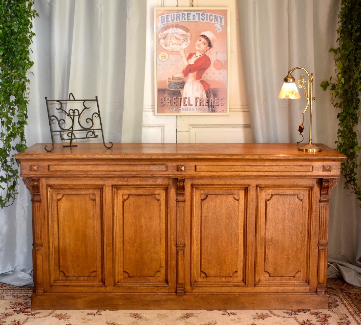 Large Counter, Trade Furniture, Office, Store Furniture In Blond Oak, Epoque XIX Eme-photo-2