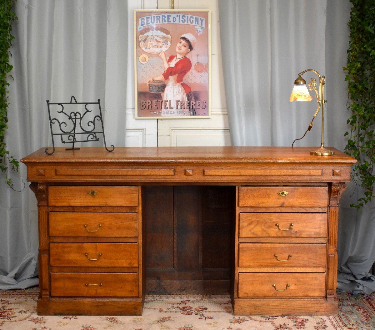 Large Counter, Trade Furniture, Office, Store Furniture In Blond Oak, Epoque XIX Eme-photo-4