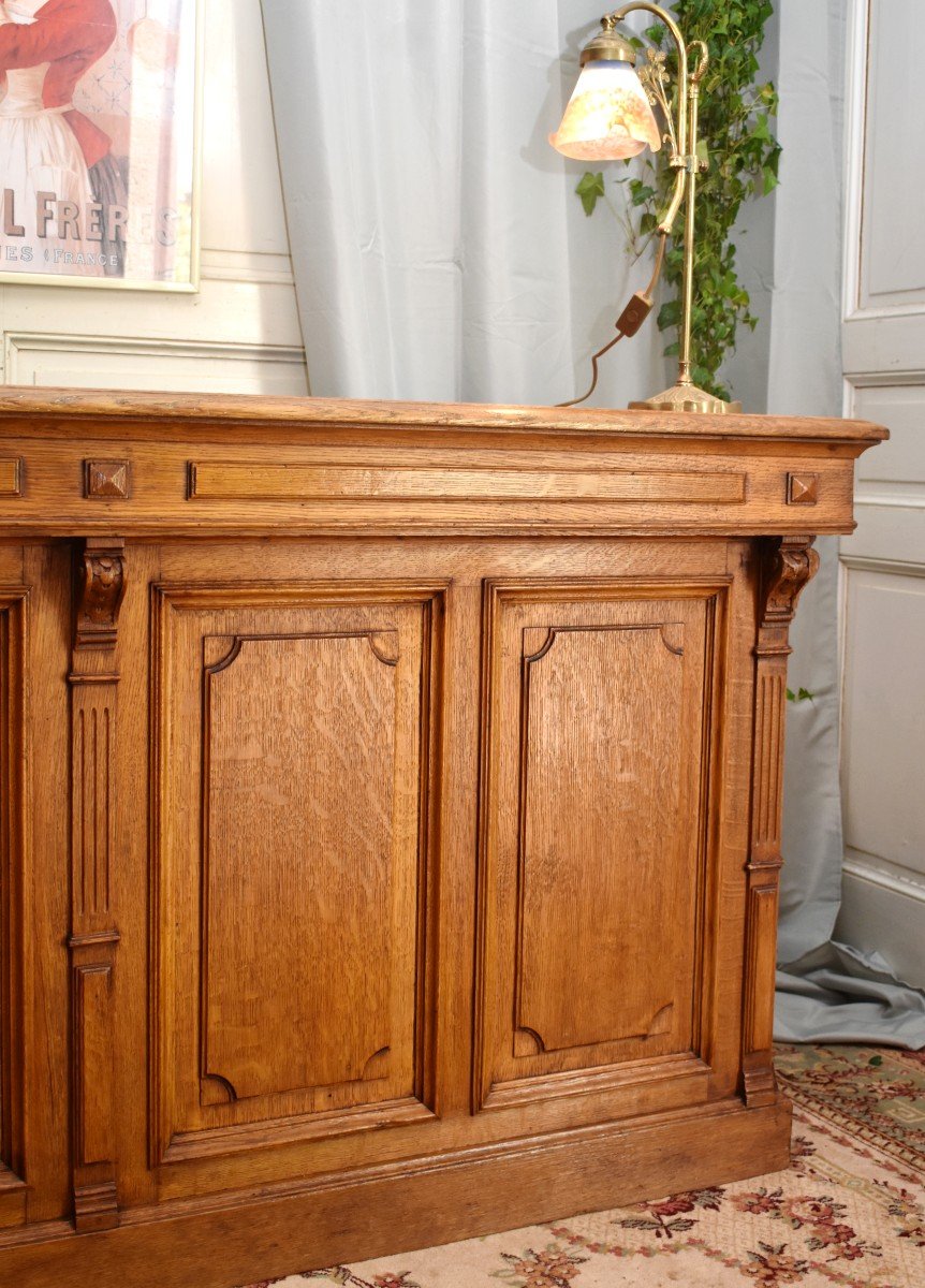 Large Counter, Trade Furniture, Office, Store Furniture In Blond Oak, Epoque XIX Eme-photo-7