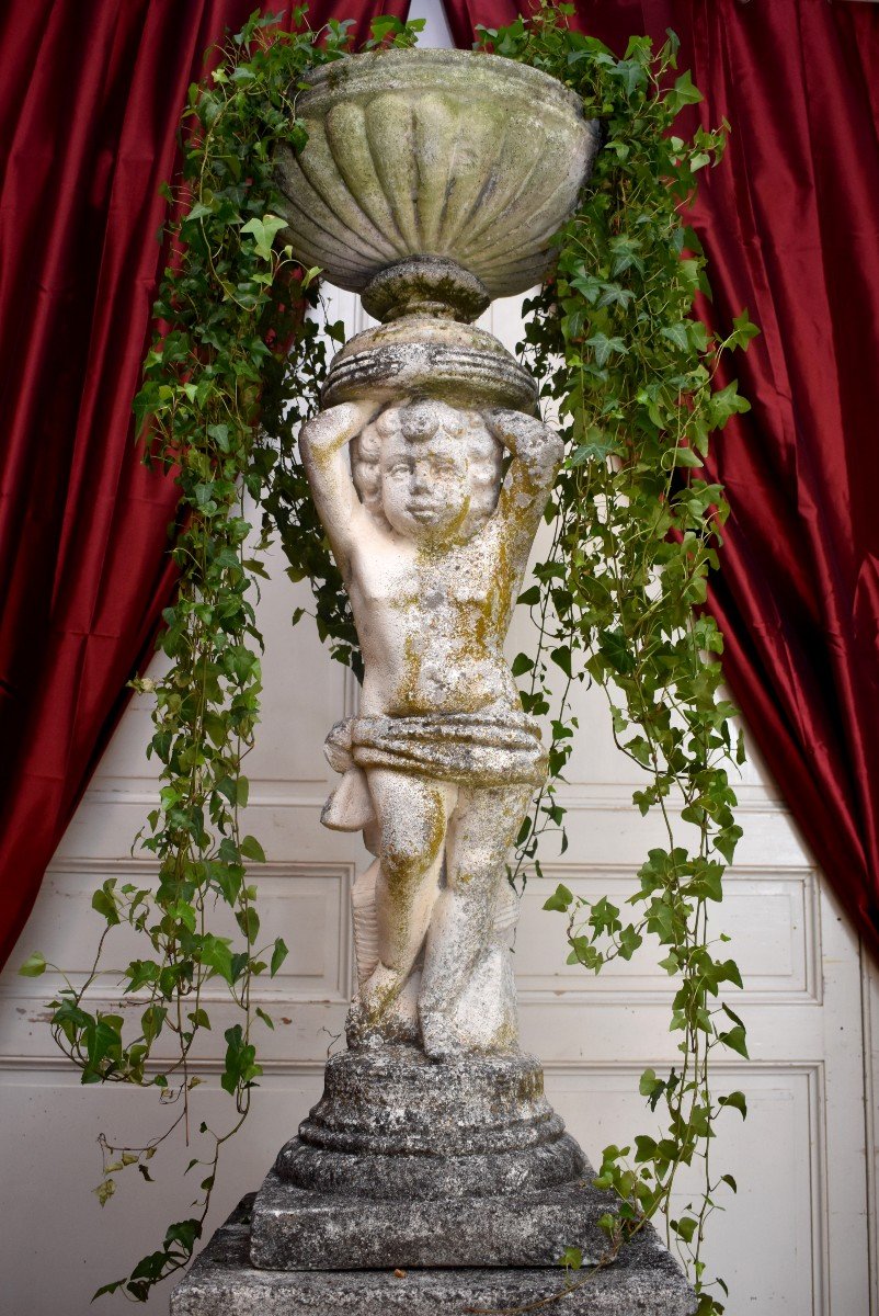 Garden Statue, Cast Stone Putto, Antique Conservatory Decor, Basin-photo-1