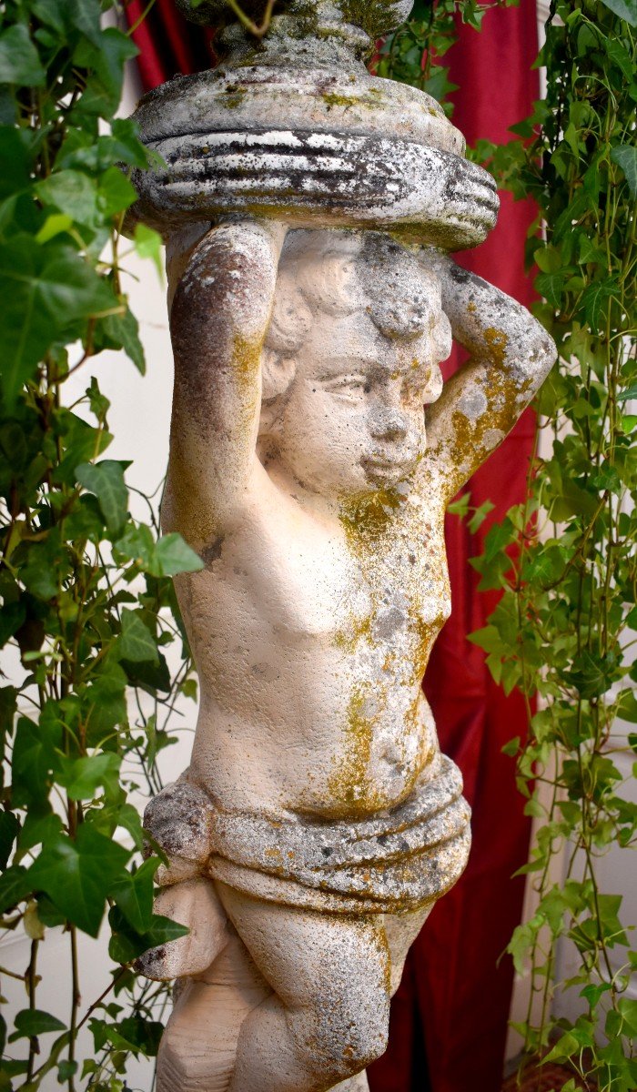 Garden Statue, Cast Stone Putto, Antique Conservatory Decor, Basin-photo-3