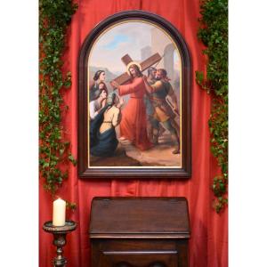 Stations Of The Cross , Ascent To Calvary Of Christ , Oil On Framed Canvas , Epoque XIX