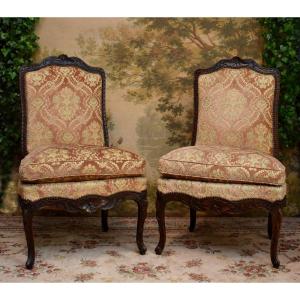 Pair Of Chairs Say "à La Reine" Louis XV Period, XVIII Eme, High Back Chairs 1730-1740