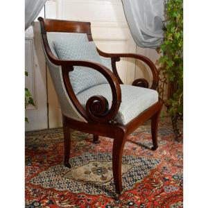 English Mahogany Cross Armchair, Office Armchair, 19th Century