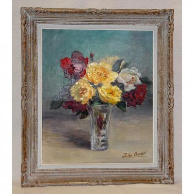 Oil On Canvas, Bouquet Of Spring, XXth, Signed J. Convert