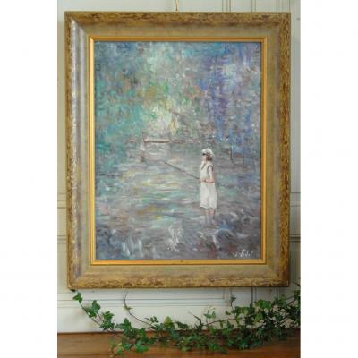 Vedal, "little Girls Fishing", Impressionist Taste, XXth