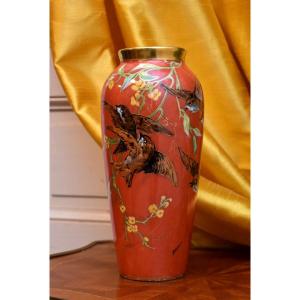 Vase With Birds Signed Benoît, Limoges Porcelain, Hand Painted Decor, Twentieth