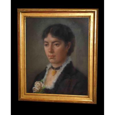 Pastel, Portrait Of A Woman, XIXth Century, Female Portrait.