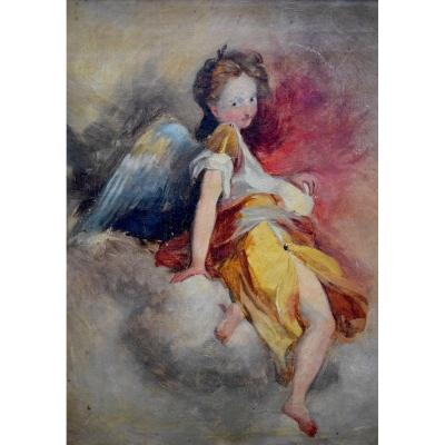 Portrait Of An Angel, Cherub, Oil On Canvas, XIXth Century