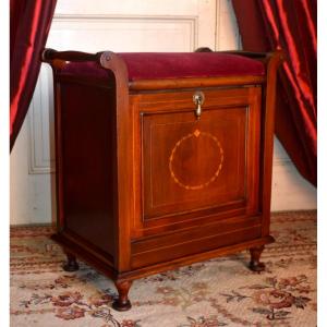 Bench Forming A Chest, English Bed End, Mahogany And Flower Marquetry, England Circa 1900