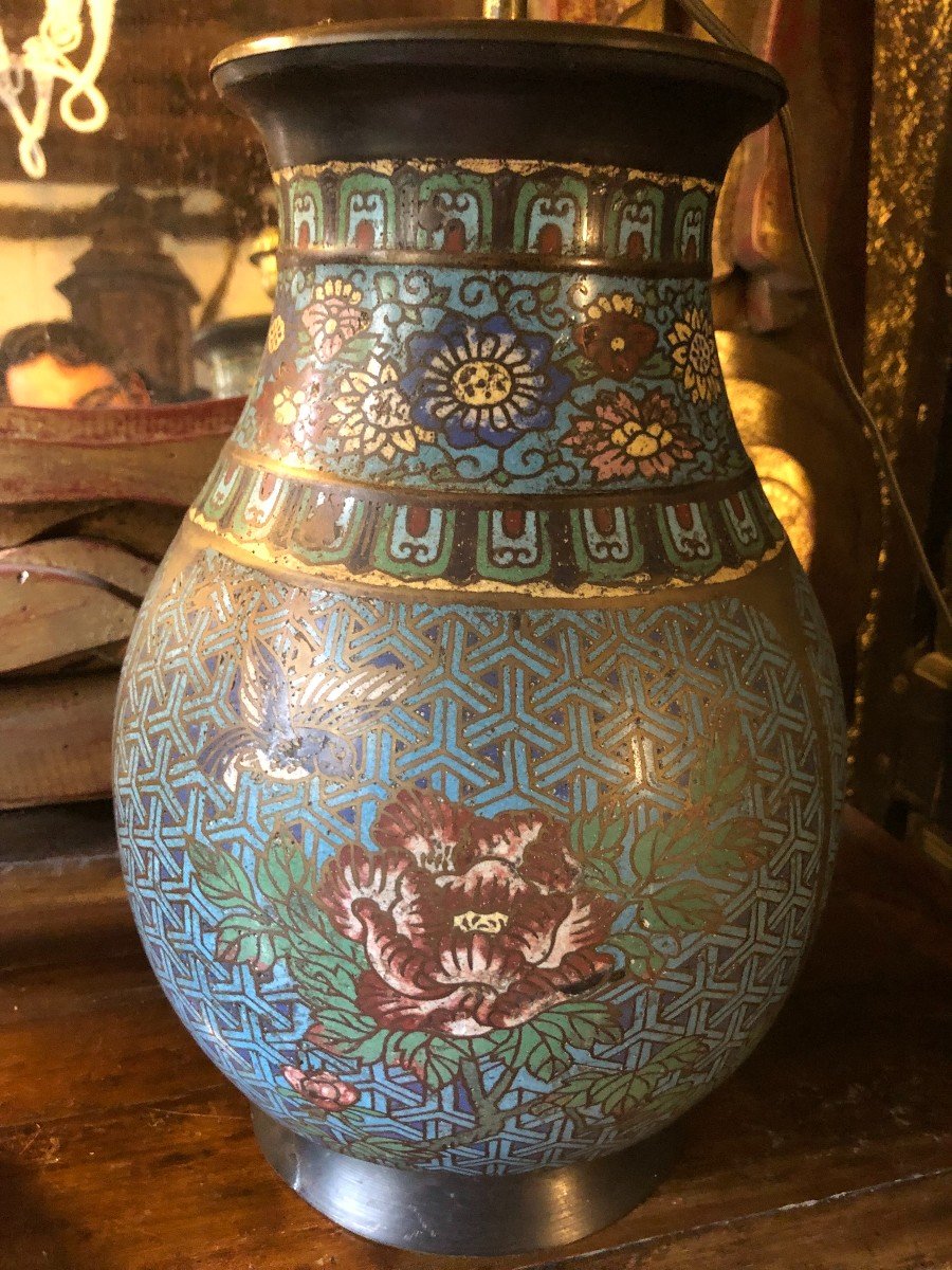 paire de vases Cloisonnés , Du XIX-photo-3