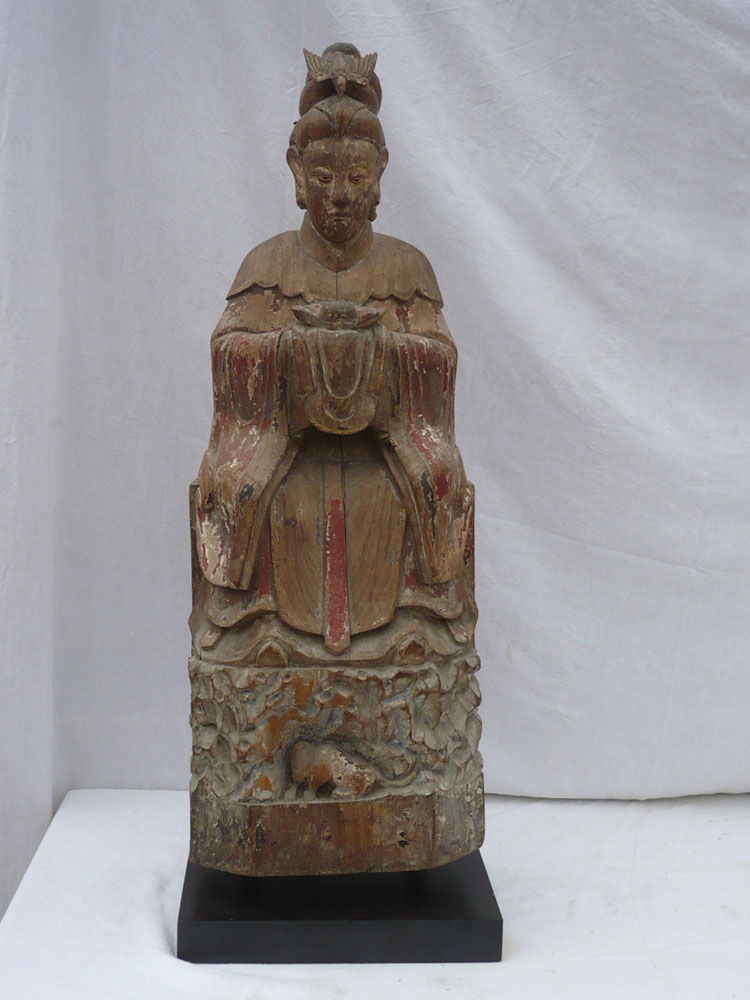 Statuette Vierge Tibétaine En Bois Du 16e Siècle