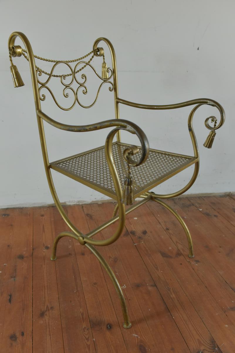 Pair Of Armchairs In Pompons In Golden Iron. 1960.-photo-2