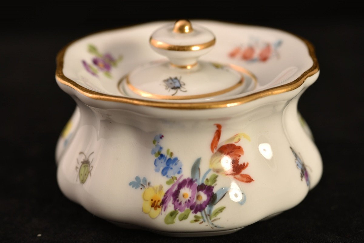 Meissen. Inkwell Pen Holder. German Porcelain 1900-photo-3