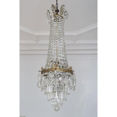Chandelier In Bronze And Crystal. Candlestick. 1900.