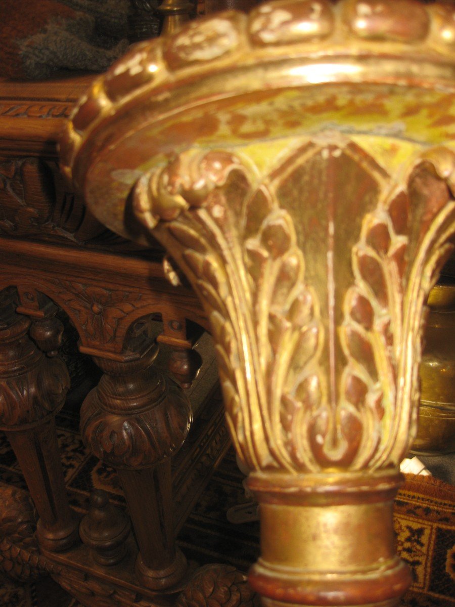 Pair Of Louis XVI Style Torcheres In Golden Wood.-photo-6