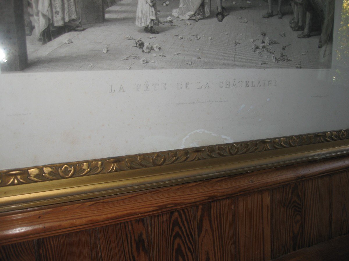 "la Fête De La Chatelaine" Gravure XIX° Des Frères Varin d'Après Adrien Moreau .-photo-2