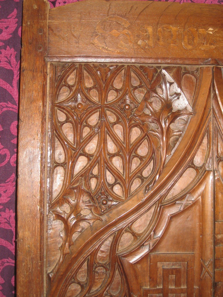 Portes d'Armoire Eucharistique Blasonnées, Fin XV° Début XVI° En Noyer .-photo-3