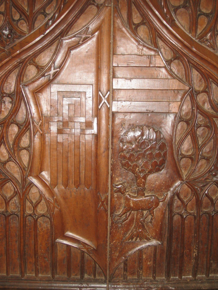 Emblazoned Eucharistic Cabinet Doors, Late 15th Early 16th Century In Walnut.-photo-4