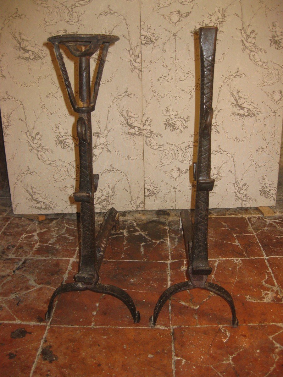 Pair Of 17th Century Wrought Iron Andiers.