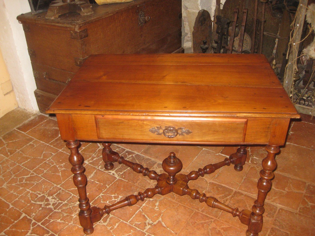 Table Louis XIII En Merisier Entretoise En X  XVIII° .-photo-2