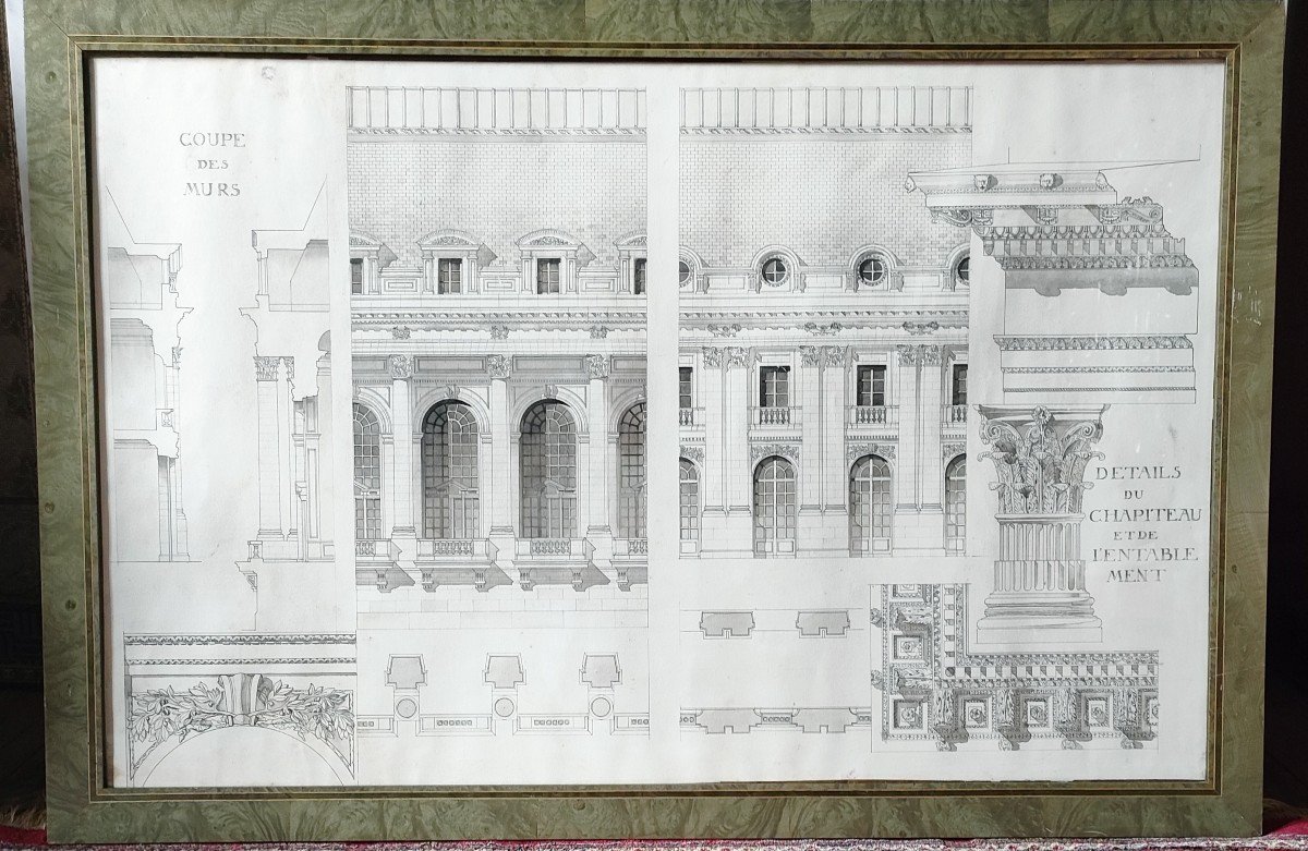 Pair Of Large Framed Architectural Drawings-photo-2