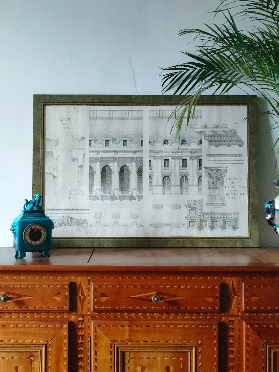 Pair Of Large Framed Architectural Drawings-photo-1