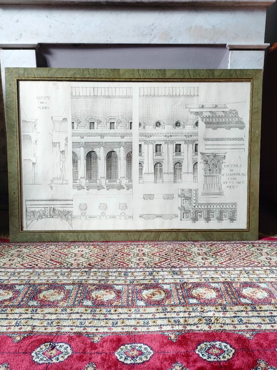 Pair Of Large Framed Architectural Drawings-photo-2