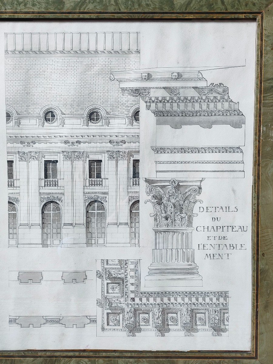 Pair Of Large Framed Architectural Drawings-photo-4