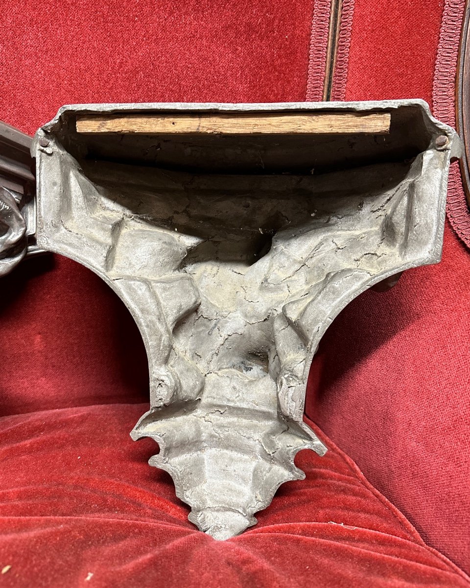 Frédéric Deschamps - Pair Of Pewter Wall Sconces Or Pedestals, Circa 1900, Neo-gothic-photo-4