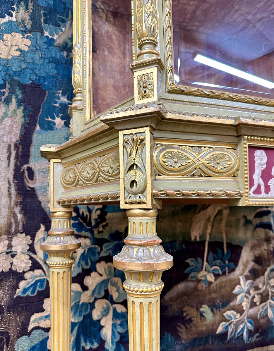 Large Showcase In Lacquered Wood With Golden Rechampi And Wedgwood, Louis XVI Style-photo-6