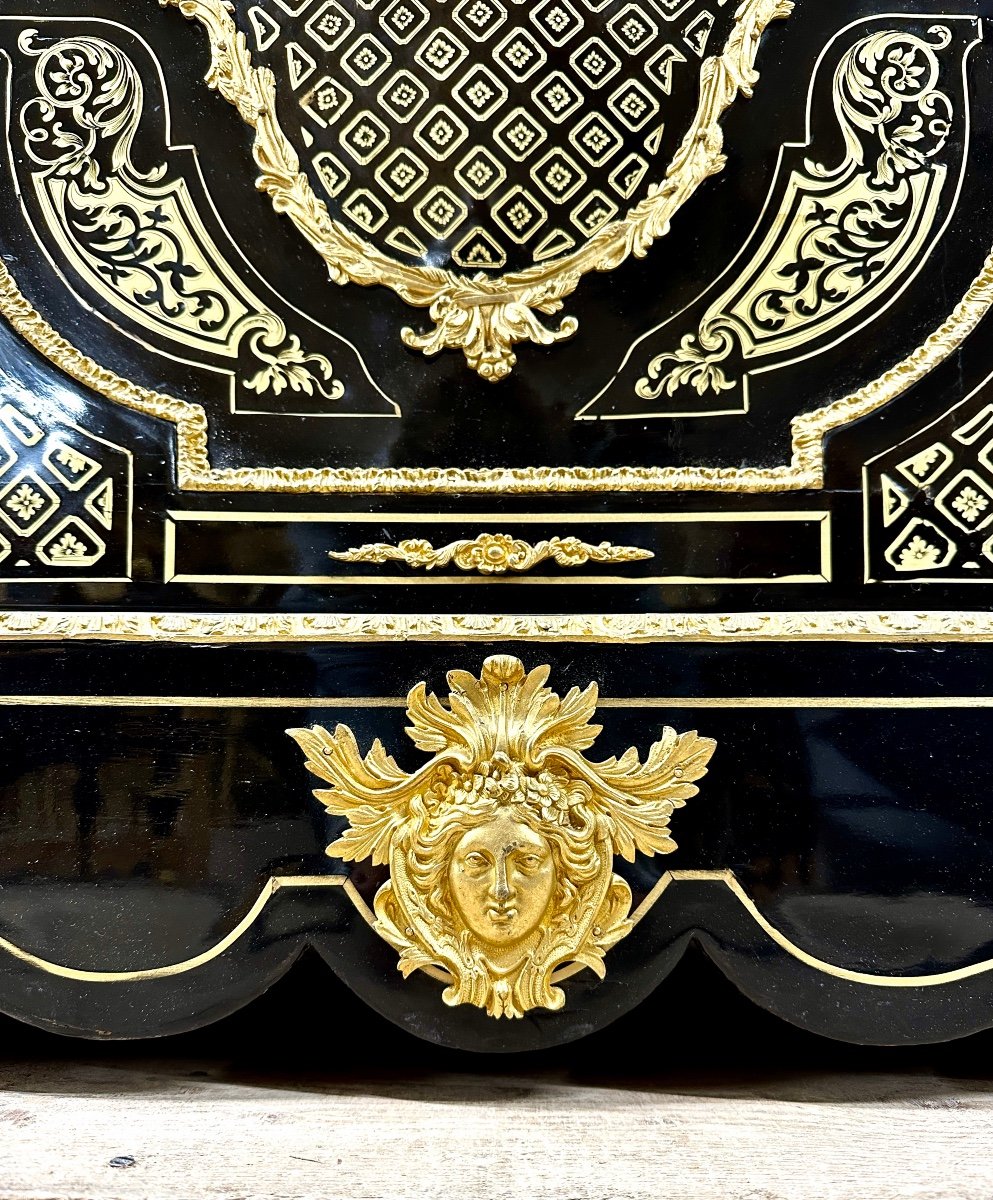 Meuble D’appui En Marqueterie Boulle Et Marqueterie à La Reine, époque Napoléon III Bois Noirci-photo-4