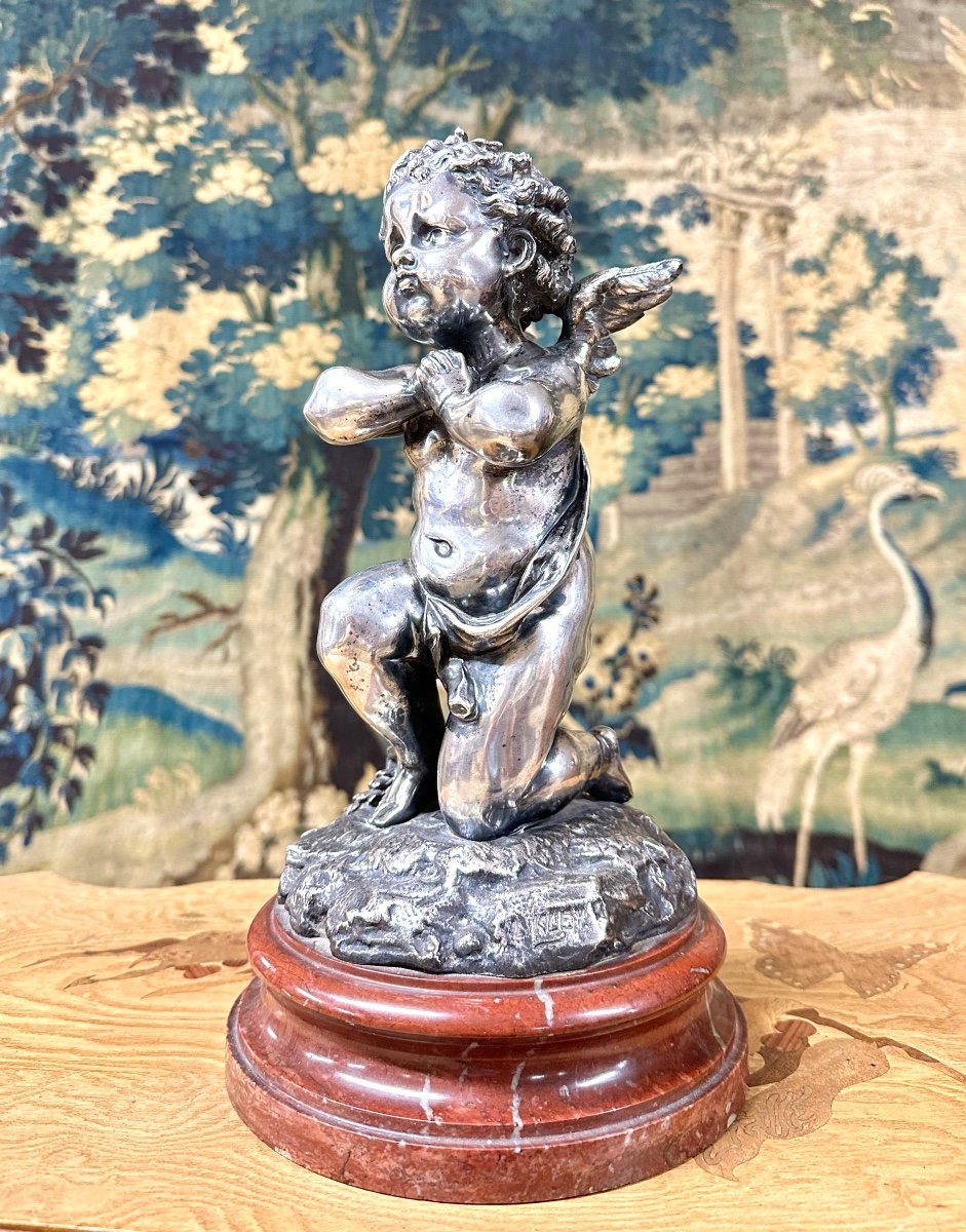 Louis Kley - Bronze Au Cupidon à Patine Argentée Daté 1877, Salon-photo-3